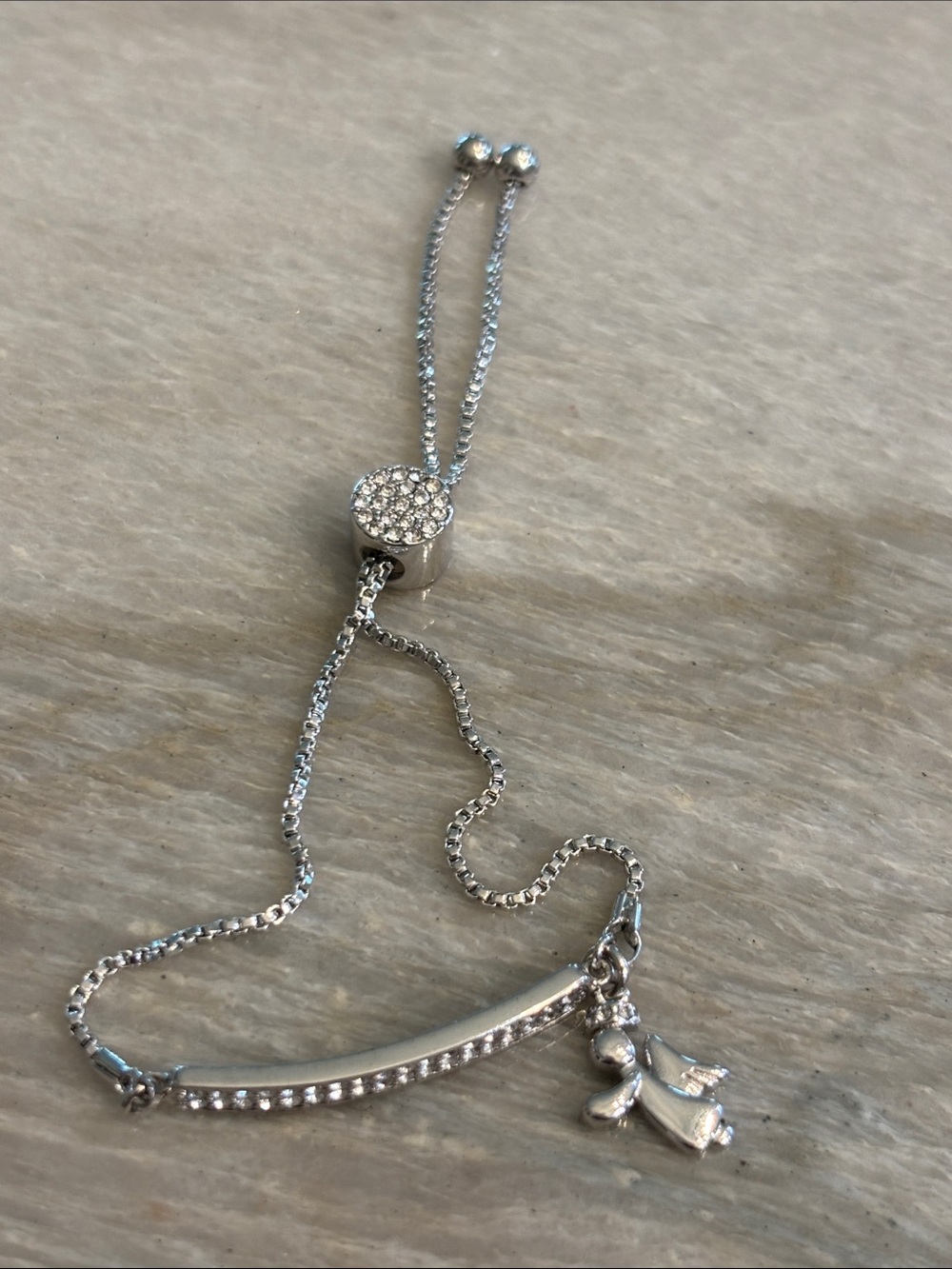 IBB CN Marked vintage Pave Bar Bracelet with Angel Charm